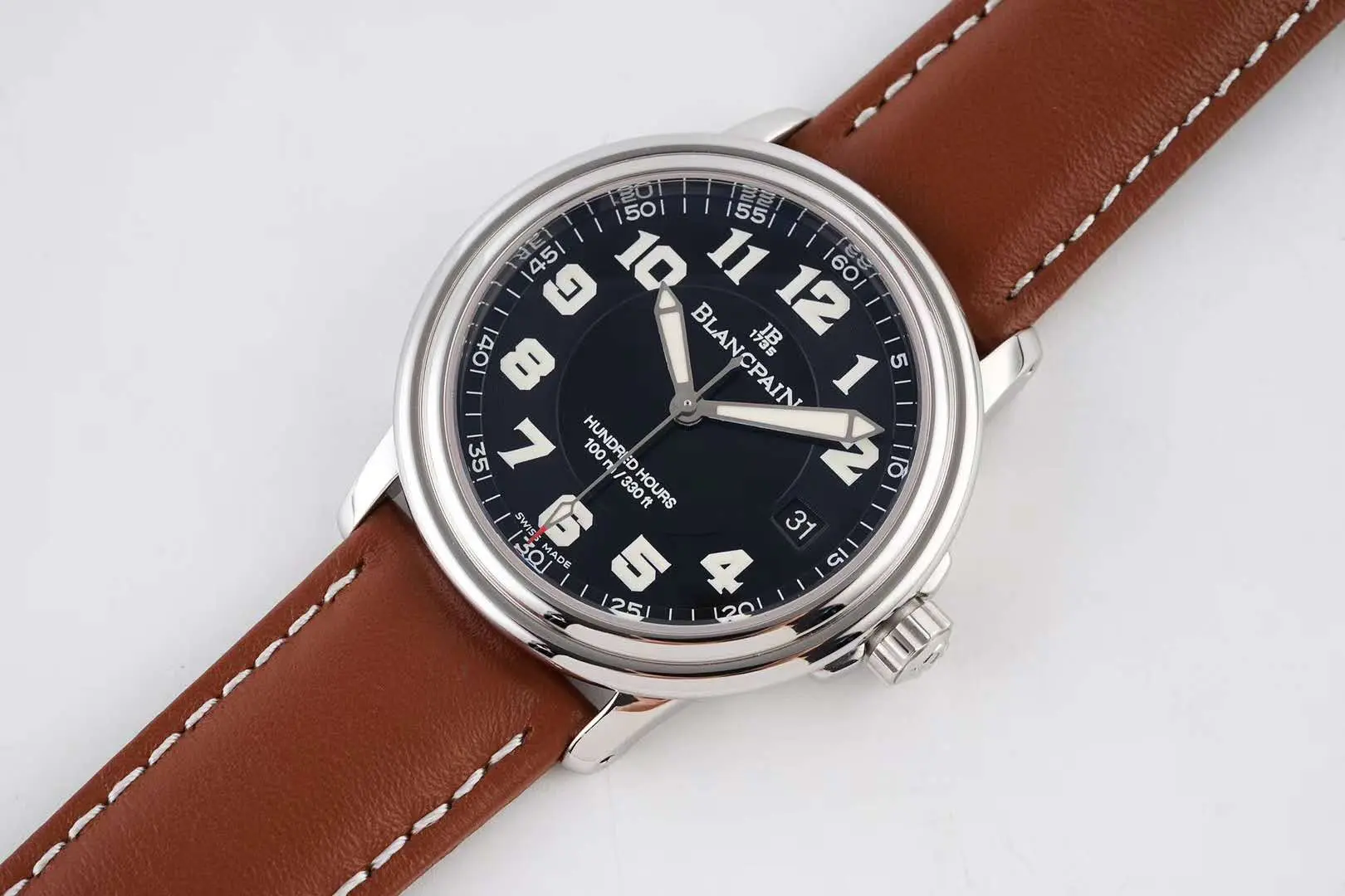 Hundred Hours schwarzes Zifferblatt in Stahl am braunen Lederarmband – Bild 5