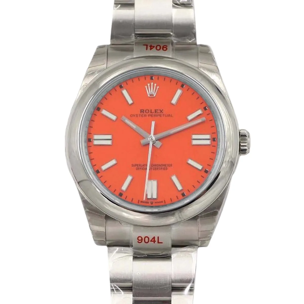 Oyster Perpetual 41mm cadran rouge corail 114300