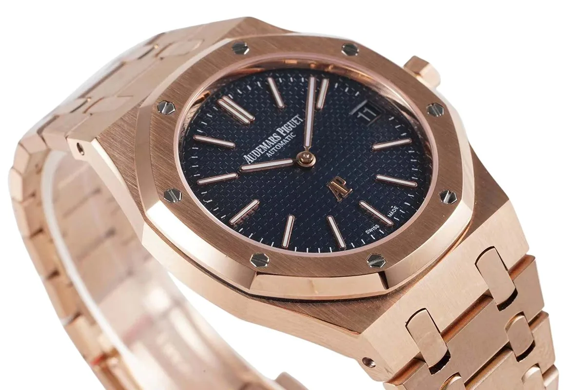 Royal Oak 15202 39mm esfera azul en oro rosa - Imagen 7
