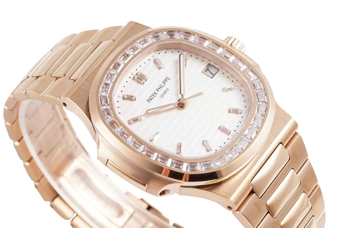 Nautilus Jumbo 5711/1R esfera blanca con bisel de diamantes - Imagen 4