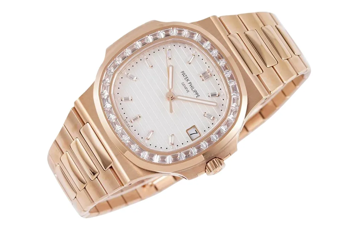 Nautilus Jumbo 5711/1R esfera blanca con bisel de diamantes - Imagen 2