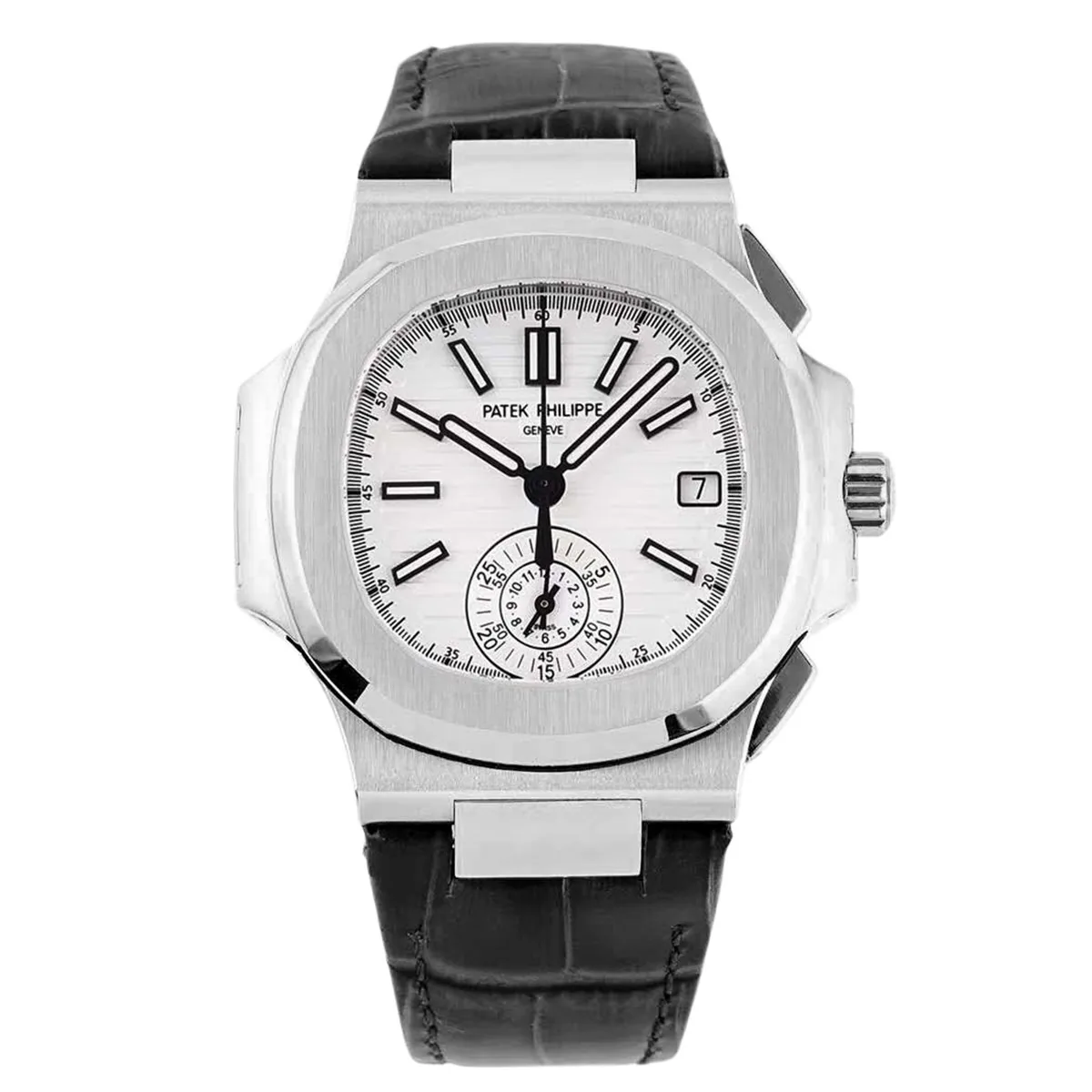 Nautilus 5980/1A-019 White Dial in Steel on Leather Strap