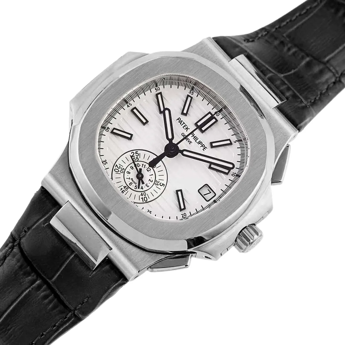 Nautilus 5980/1A-019 White Dial in Steel on Leather Strap - Image 2