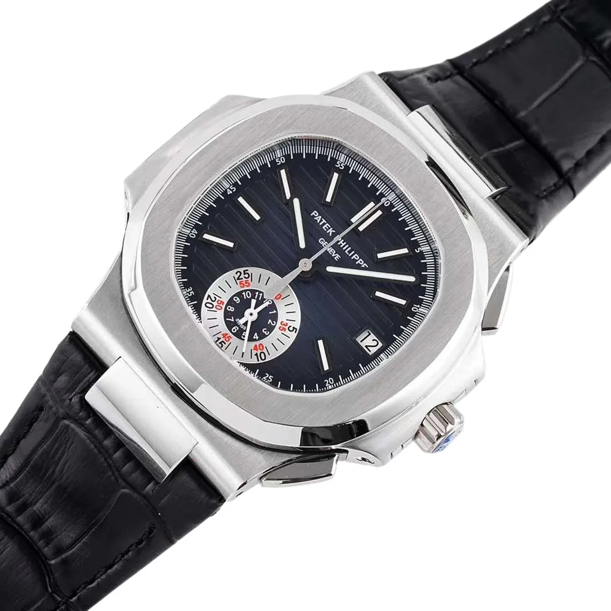 Nautilus 5980/1A-001 blaues Zifferblatt in Stahl am Lederarmband – Bild 2
