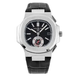 Nautilus 5980/1A-014 Black Dial in Steel on Leather Strap