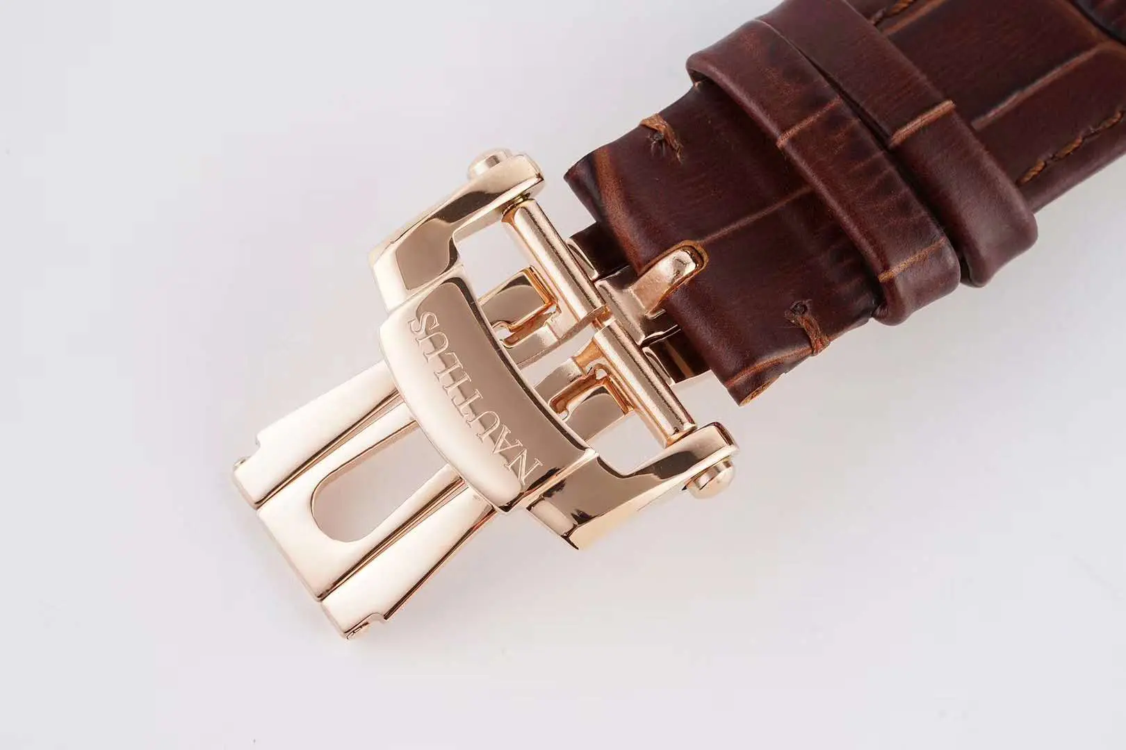 Nautilus Chronograph 5980/1AR in Steel and Rose Gold on Brown Leather Strap - Image 7