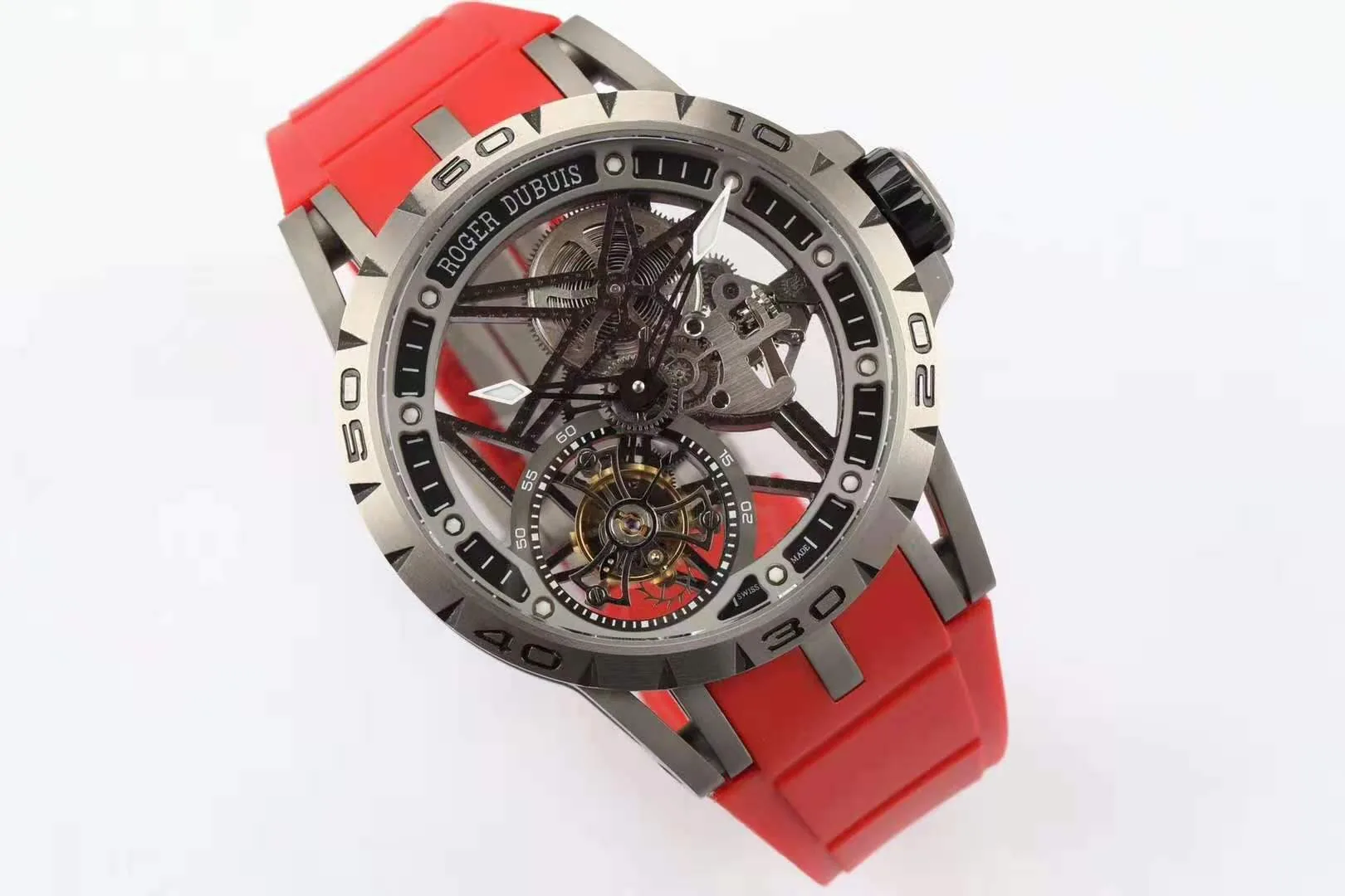 Excalibur Spider Skeleton Flying Tourbillon con correa de caucho roja - Imagen 8