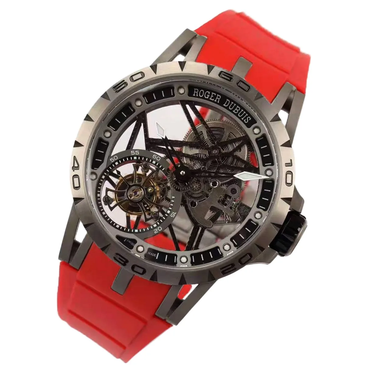 Excalibur Spider Skeleton Flying Tourbillon con correa de caucho roja - Imagen 2