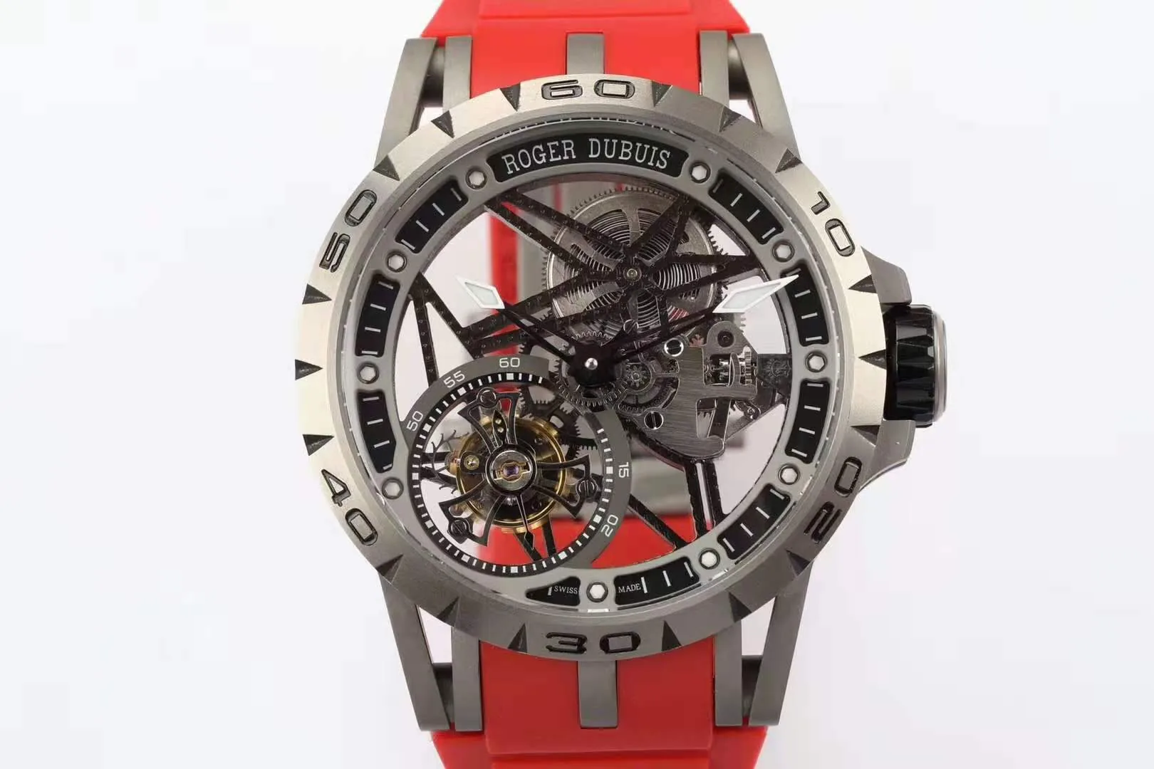Excalibur Spider Skeleton Flying Tourbillon con correa de caucho roja - Imagen 7