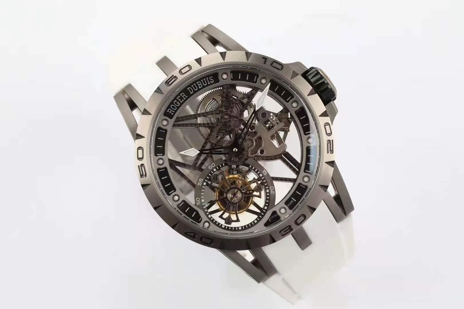 Excalibur Spider Skeleton Flying Tourbillon mit weißem Kautschukarmband – Bild 5
