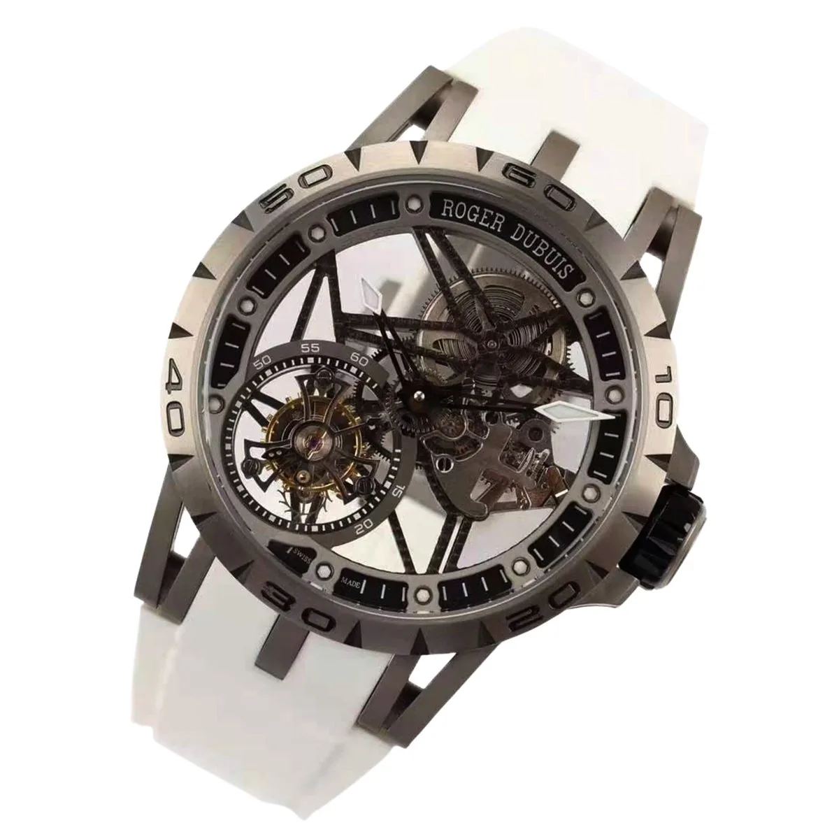 Excalibur Spider Skeleton Flying Tourbillon mit weißem Kautschukarmband – Bild 2