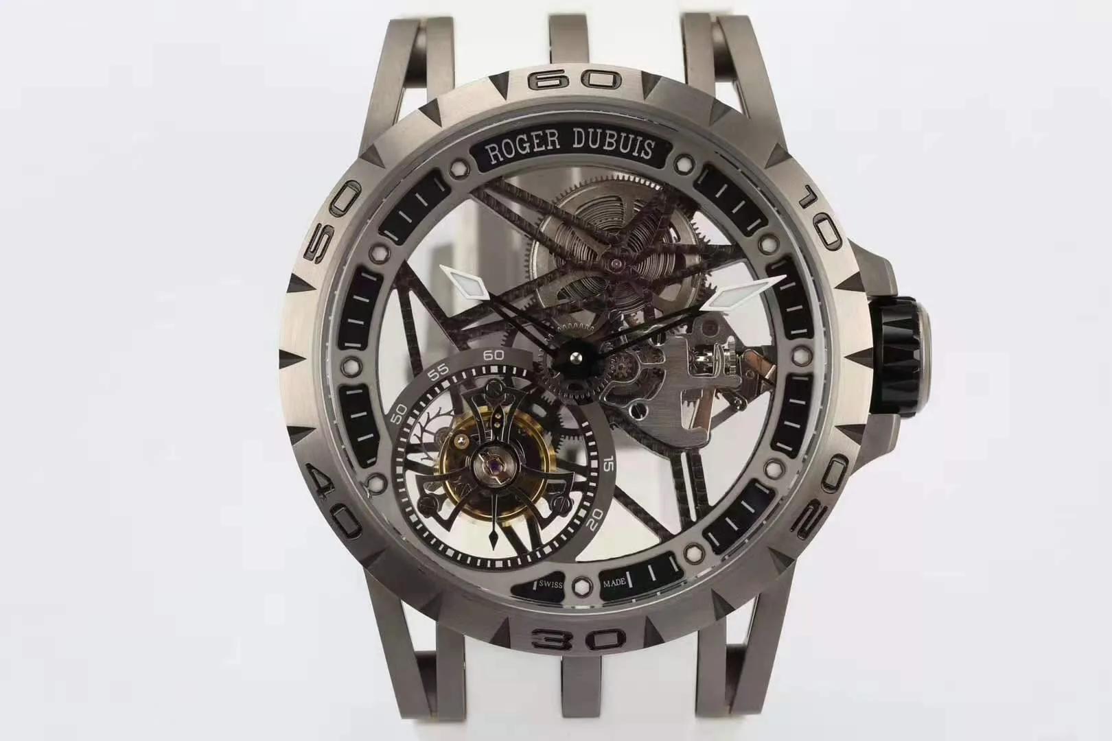 Excalibur Spider Skeleton Flying Tourbillon mit weißem Kautschukarmband – Bild 4
