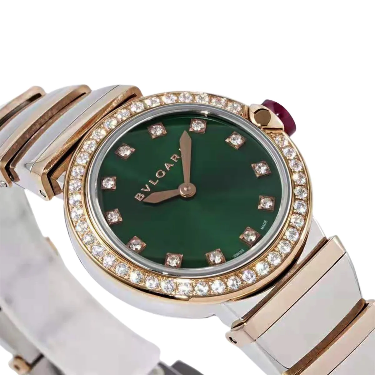 Lvcea quadrante verde smeraldo in oro rosa/acciaio con lunetta con diamanti - immagine 2