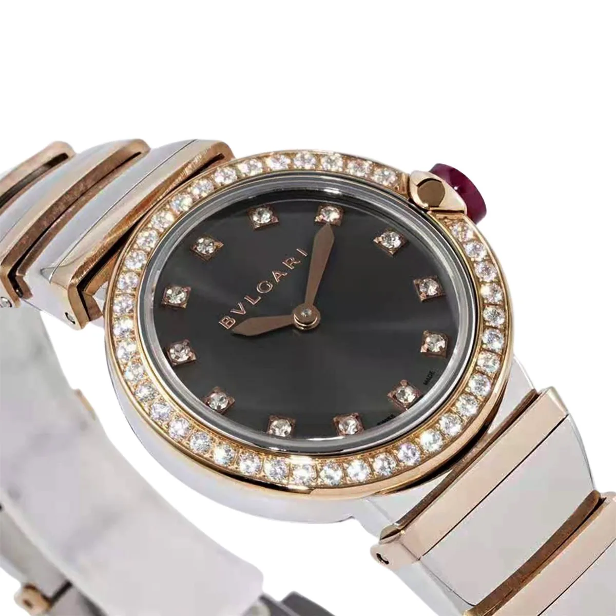 Lvcea esfera gris en oro rosa/acero con bisel de diamantes - Imagen 2