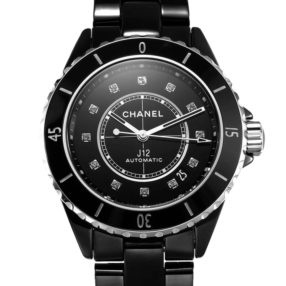J12 céramique noire et acier index diamants Réf: H5697