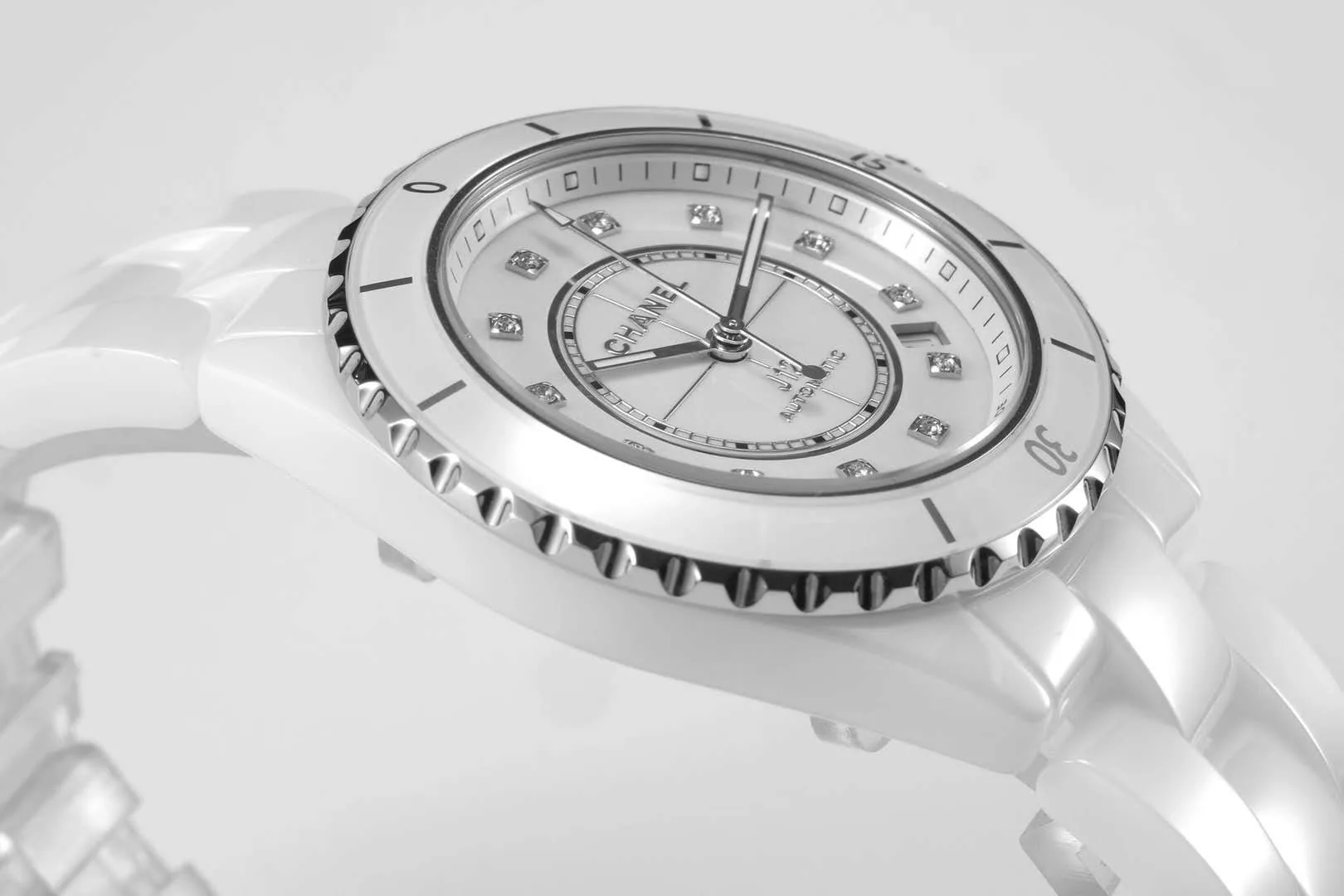 J12 ceramica bianca e acciaio con indici con diamanti Ref: H5705 - immagine 9