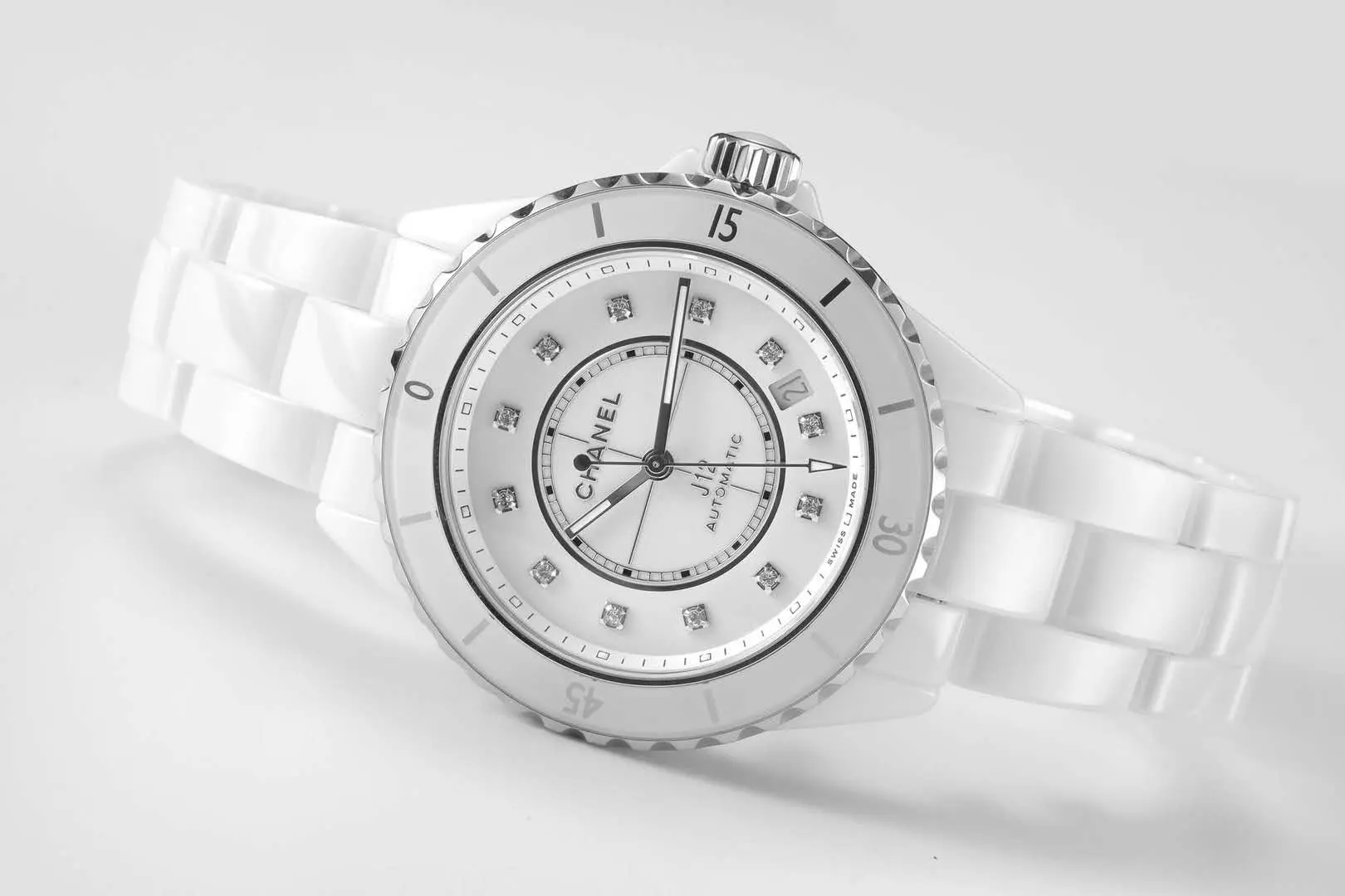 J12 ceramica bianca e acciaio con indici con diamanti Ref: H5705 - immagine 5