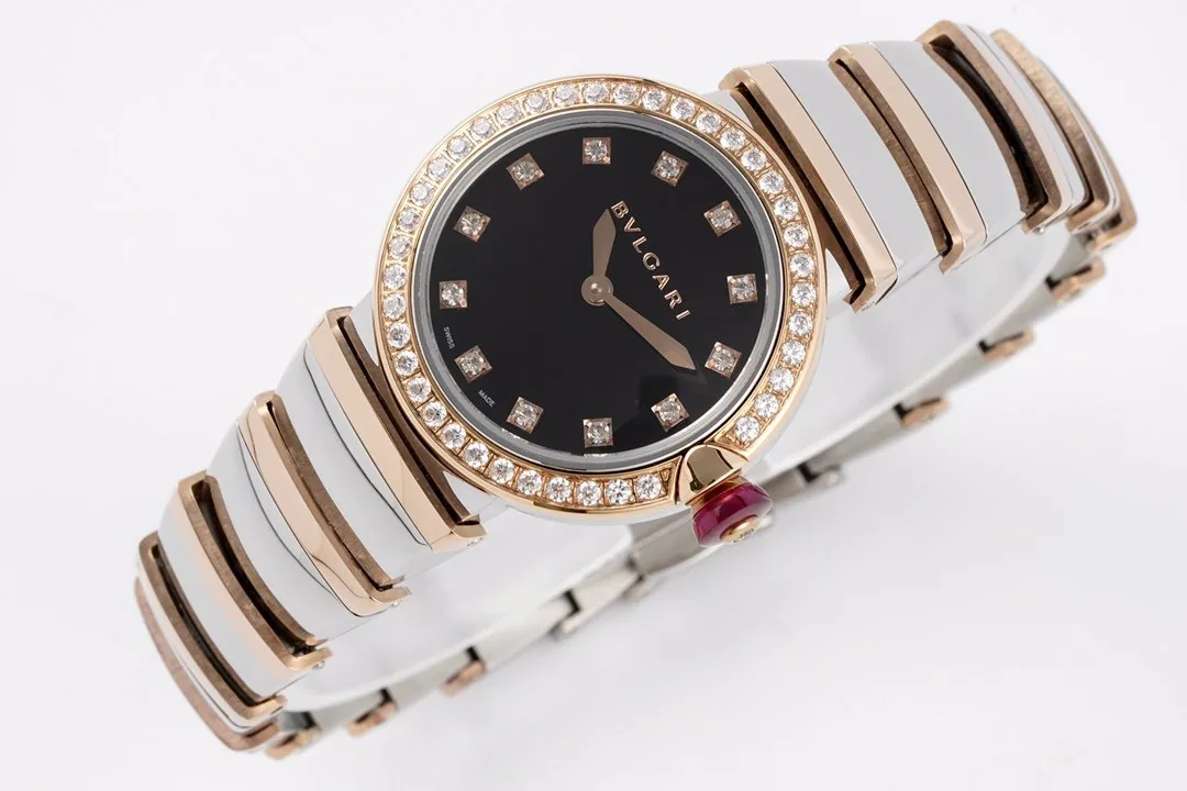 Lvcea quadrante nero in oro rosa/acciaio con lunetta con diamanti - immagine 3
