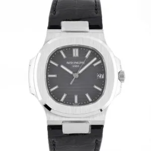 Nautilus Jumbo 5711 Grey Dial in Steel with Black Leather Strap