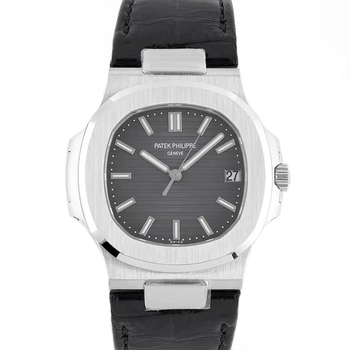Nautilus Jumbo 5711 Grey Dial in Steel with Black Leather Strap