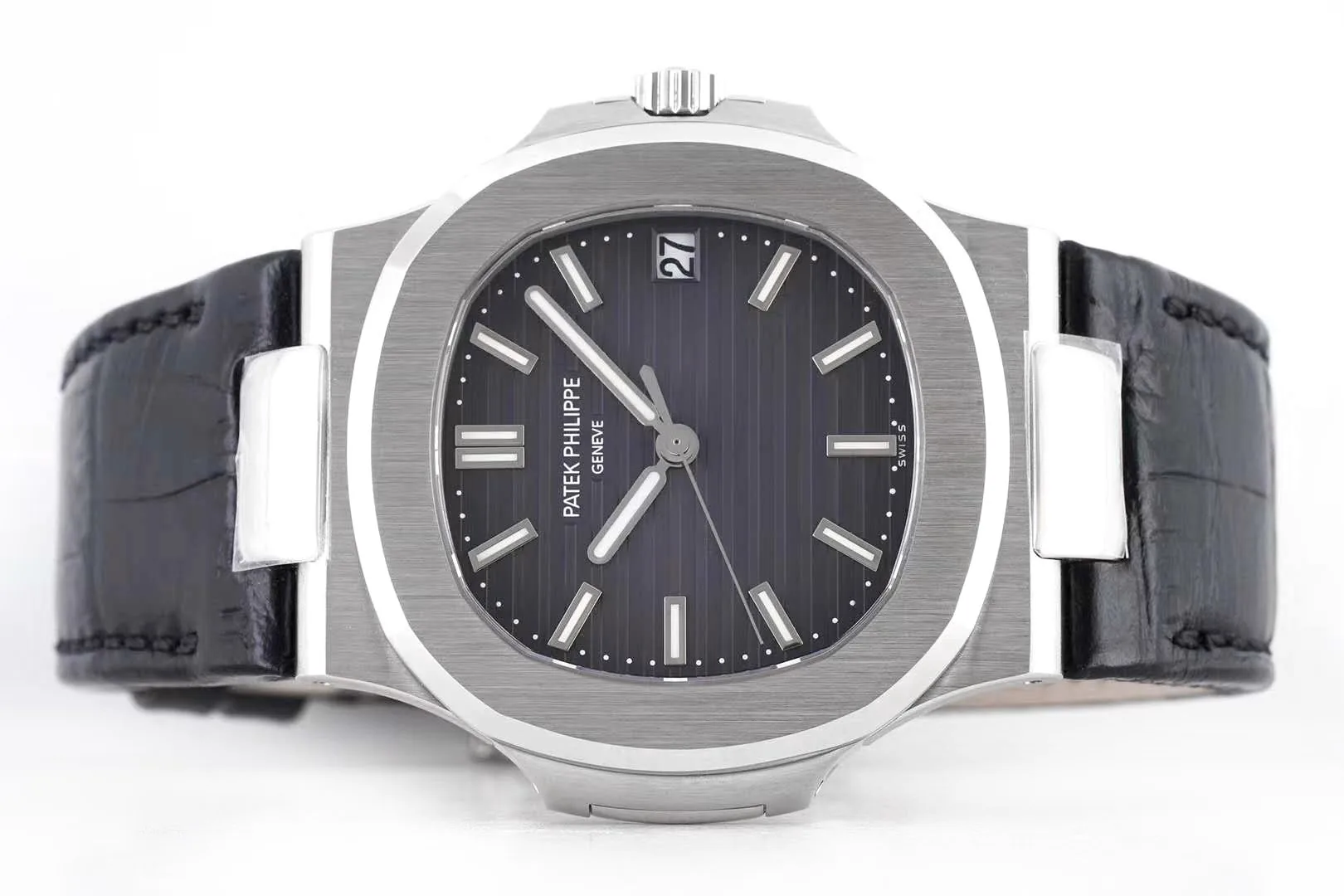 Nautilus Jumbo 5711 Grey Dial in Steel with Black Leather Strap - Image 3