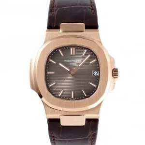 Nautilus Jumbo 5711 Brown Dial in Rose Gold with Brown Leather Strap