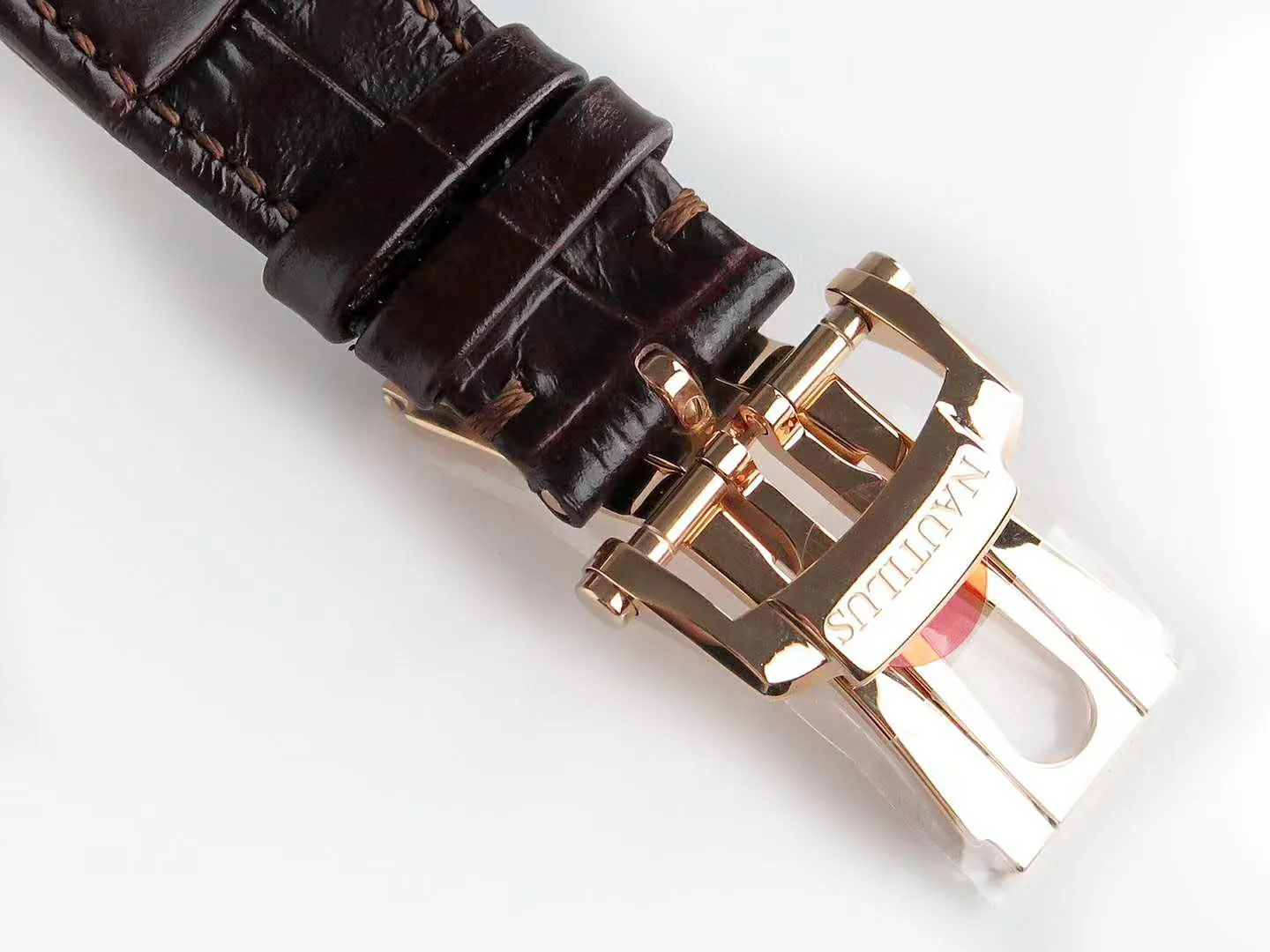 Nautilus Jumbo 5711 White Dial in Rose Gold with Brown Leather Strap - Image 7
