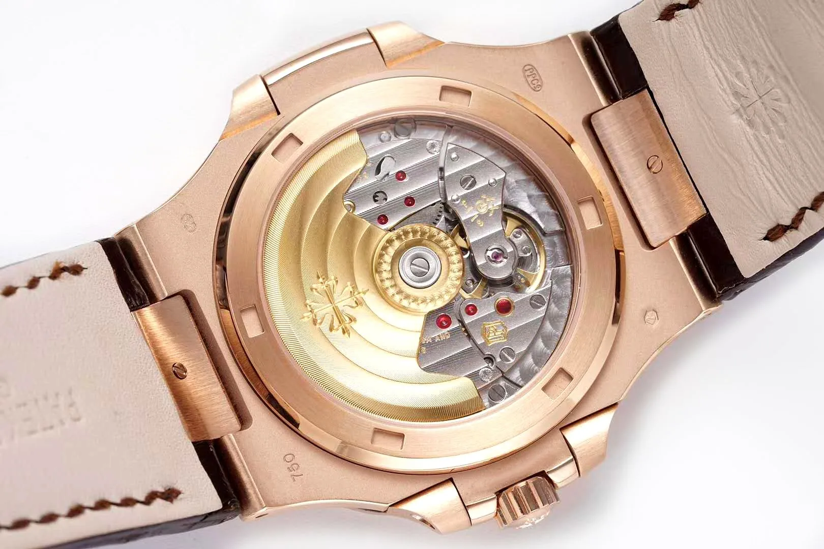 Nautilus Jumbo 5711 White Dial in Rose Gold with Brown Leather Strap - Image 6
