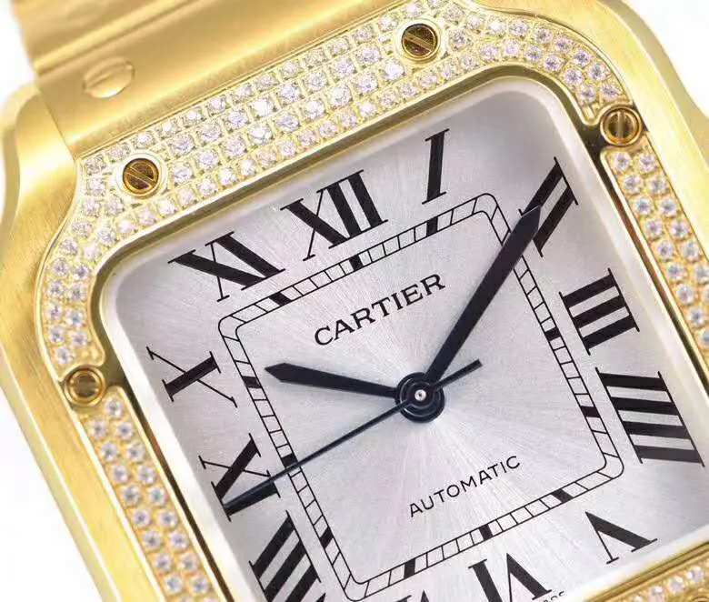 Santos de Cartier quadrante bianco con lunetta con diamanti in oro giallo - immagine 4
