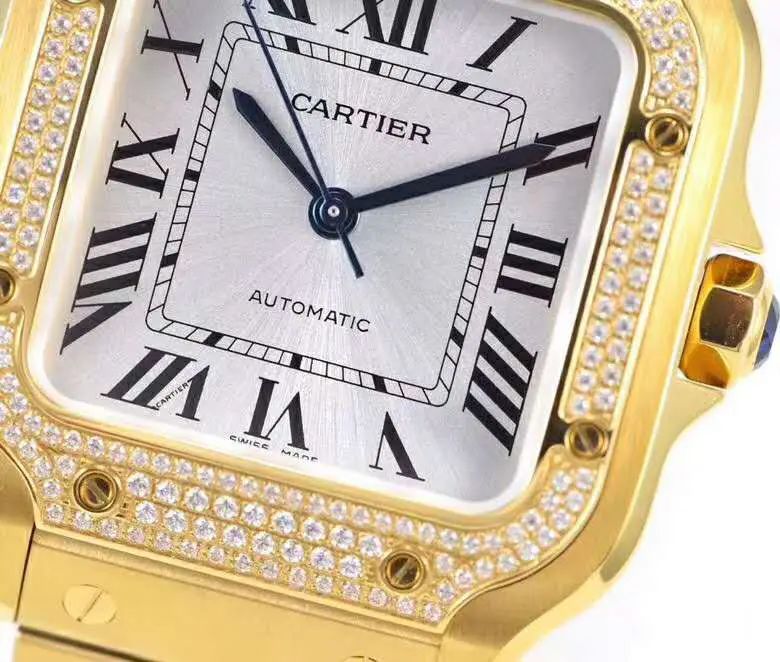 Santos de Cartier quadrante bianco con lunetta con diamanti in oro giallo - immagine 3