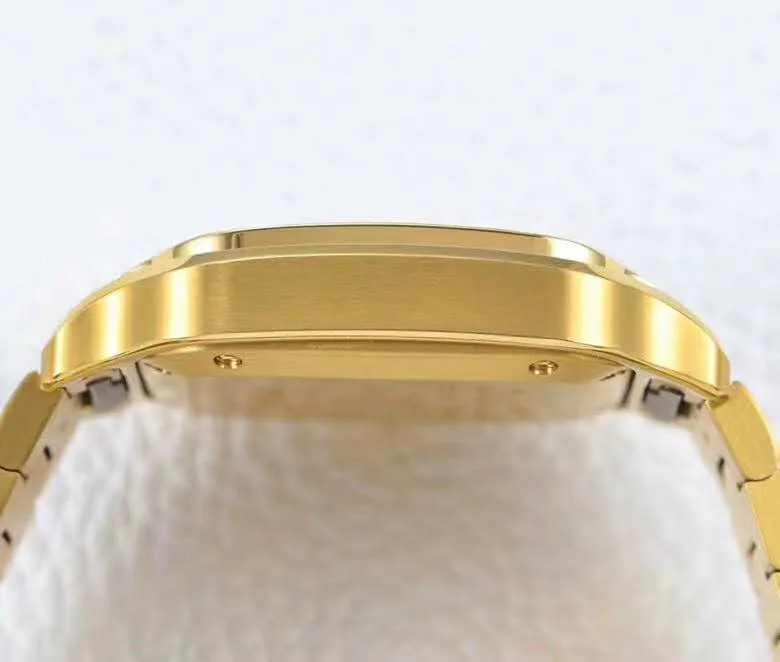 Santos de Cartier quadrante bianco con lunetta con diamanti in oro giallo - immagine 9