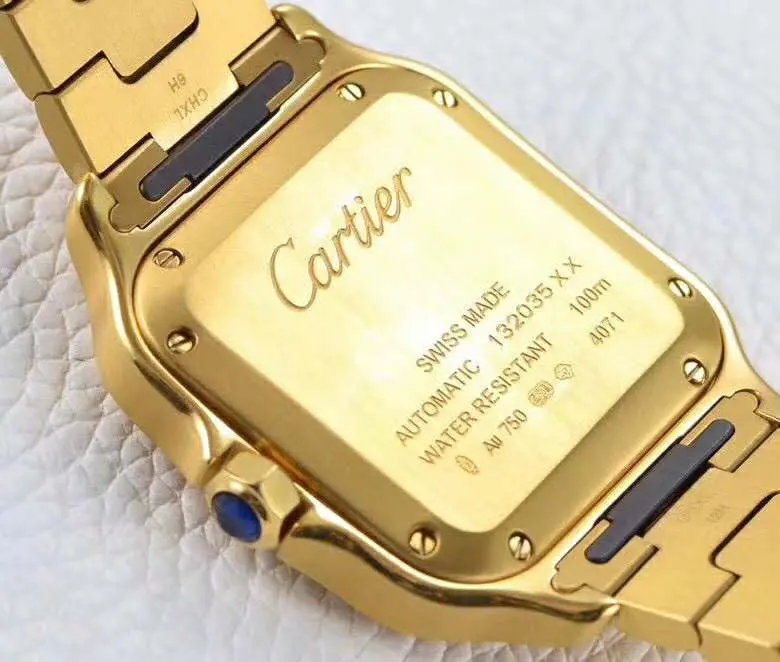 Santos de Cartier quadrante bianco con lunetta con diamanti in oro giallo - immagine 6