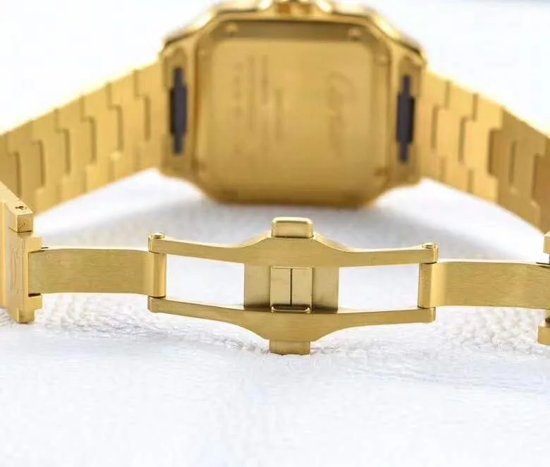 Santos de Cartier quadrante bianco con lunetta con diamanti in oro giallo - immagine 7