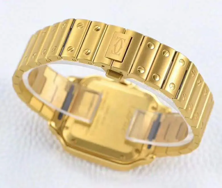 Santos de Cartier quadrante bianco con lunetta con diamanti in oro giallo - immagine 8