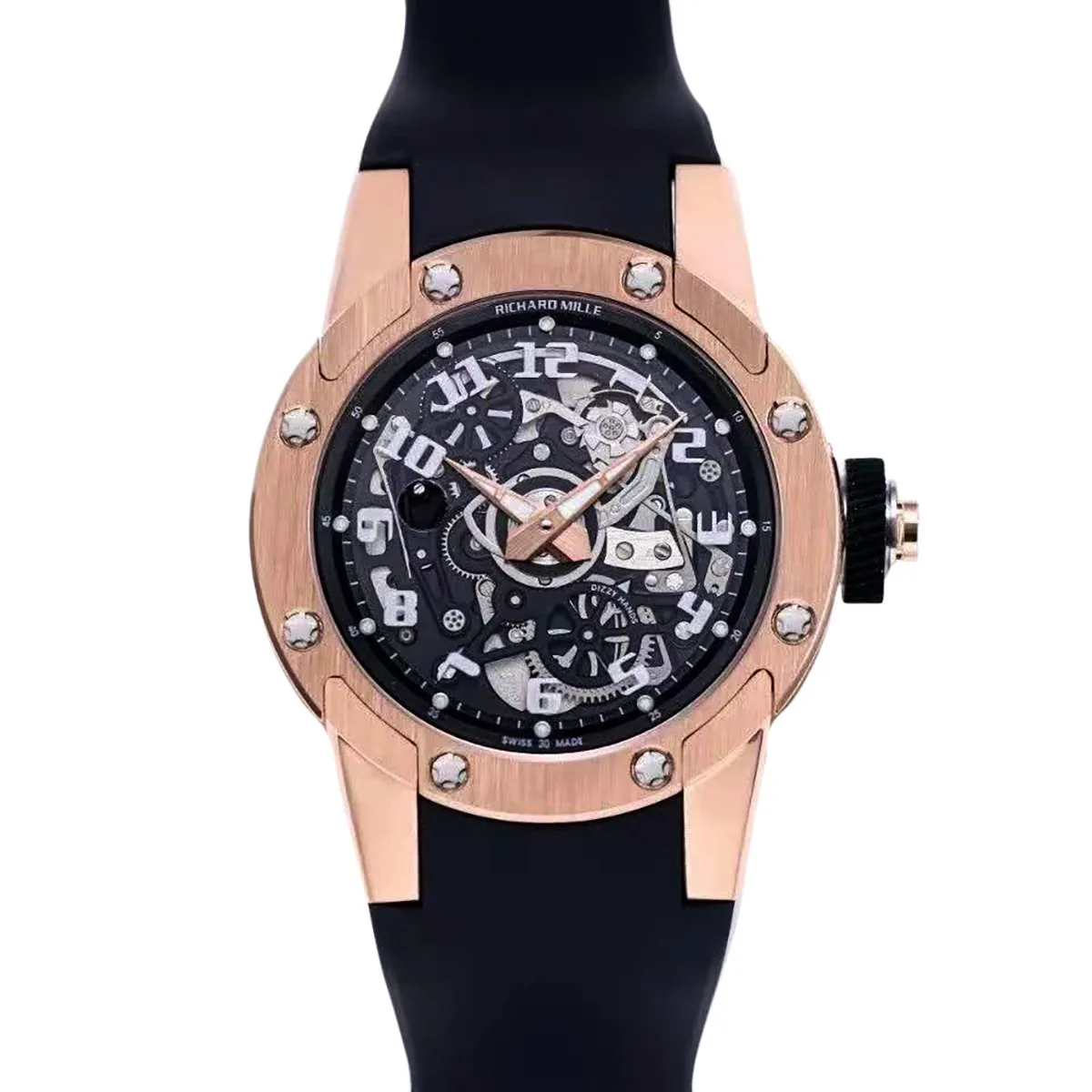 RM063-01 Automatic Winding Dizzy Hands en oro rojo/titanio con correa de caucho negra