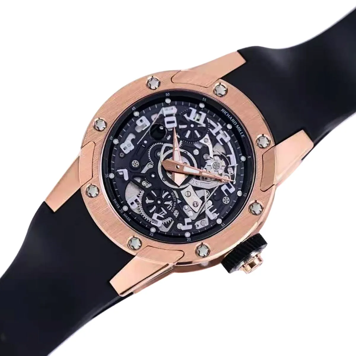 RM063-01 Automatic Winding Dizzy Hands en oro rojo/titanio con correa de caucho negra - Imagen 2