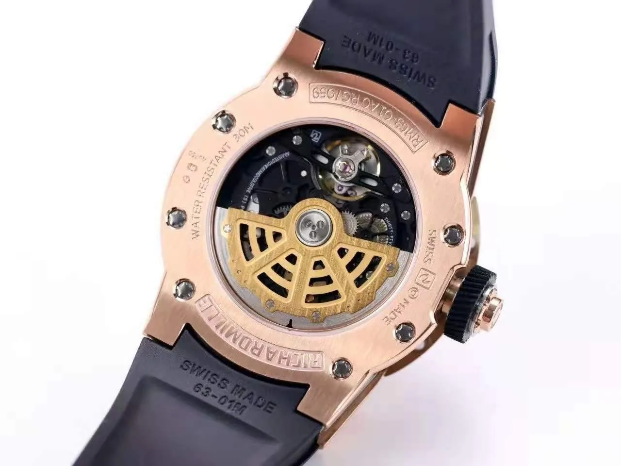 RM063-01 Automatic Winding Dizzy Hands en oro rojo/titanio con correa de caucho negra - Imagen 5