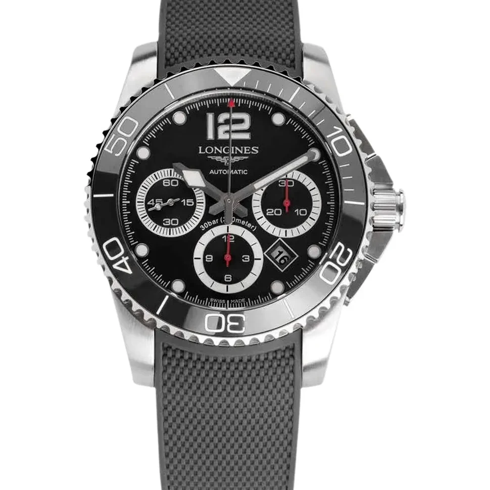 Hydroconquest Black Dial on Rubber Strap