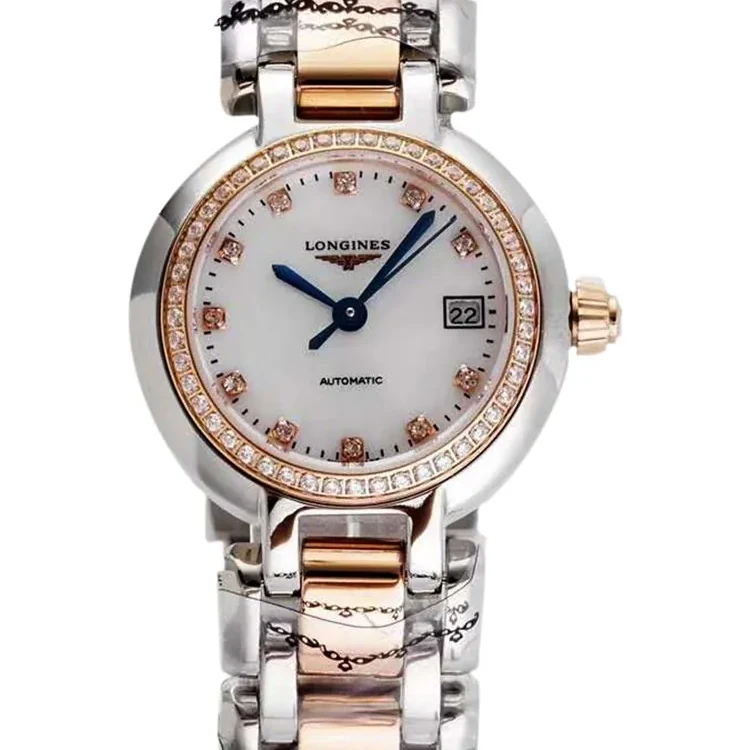 Primaluna MOP White Dial with Diamond Markers and Diamond Bezel in Rose Gold