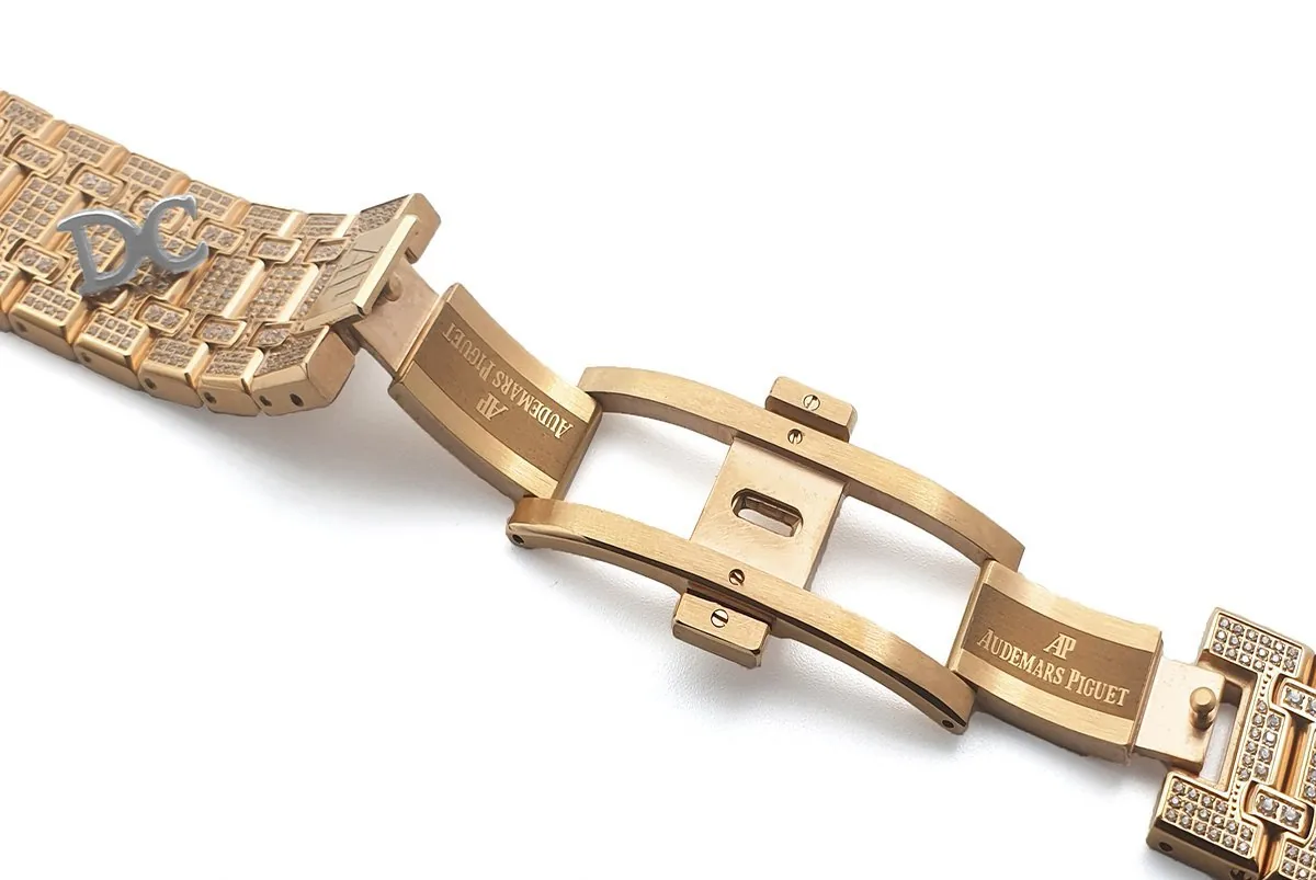 Royal Oak 41mm 15402OR entièrement pavée de diamants en or rose sur bracelet – Image 5