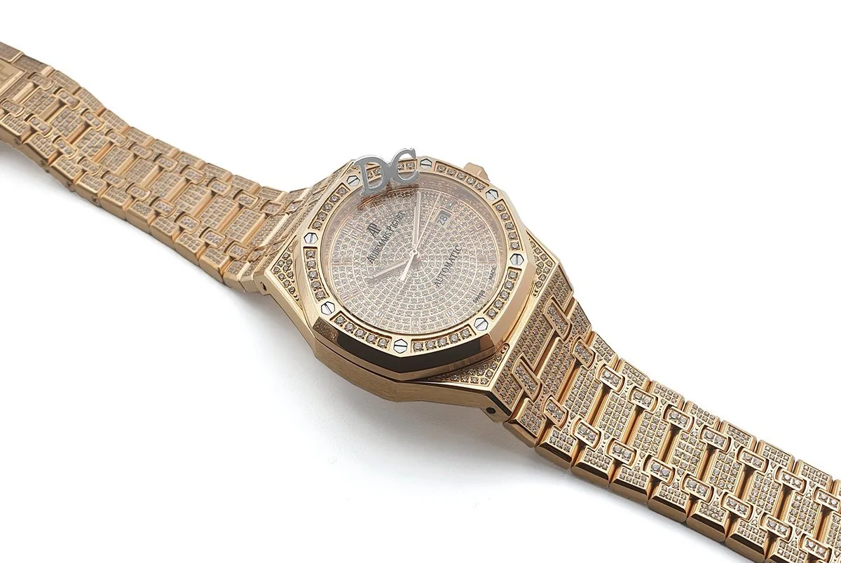 Royal Oak 41mm 15402OR entièrement pavée de diamants en or rose sur bracelet – Image 3