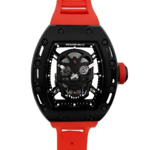 RM 052-01 Tourbillon Black Skull in PVD su cinturino in gomma rosso