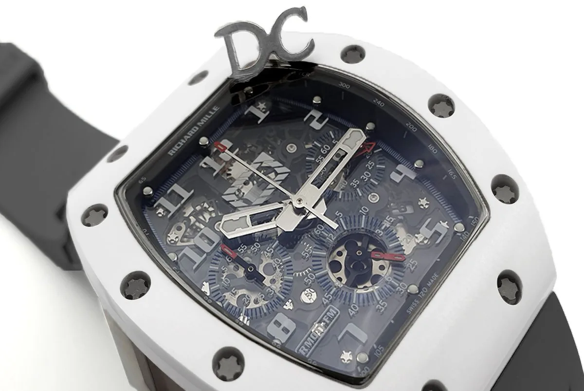 RM 011 Saint Tropez Polo Club céramique ATZ blanche et titane sur bracelet en caoutchouc gris – Image 4