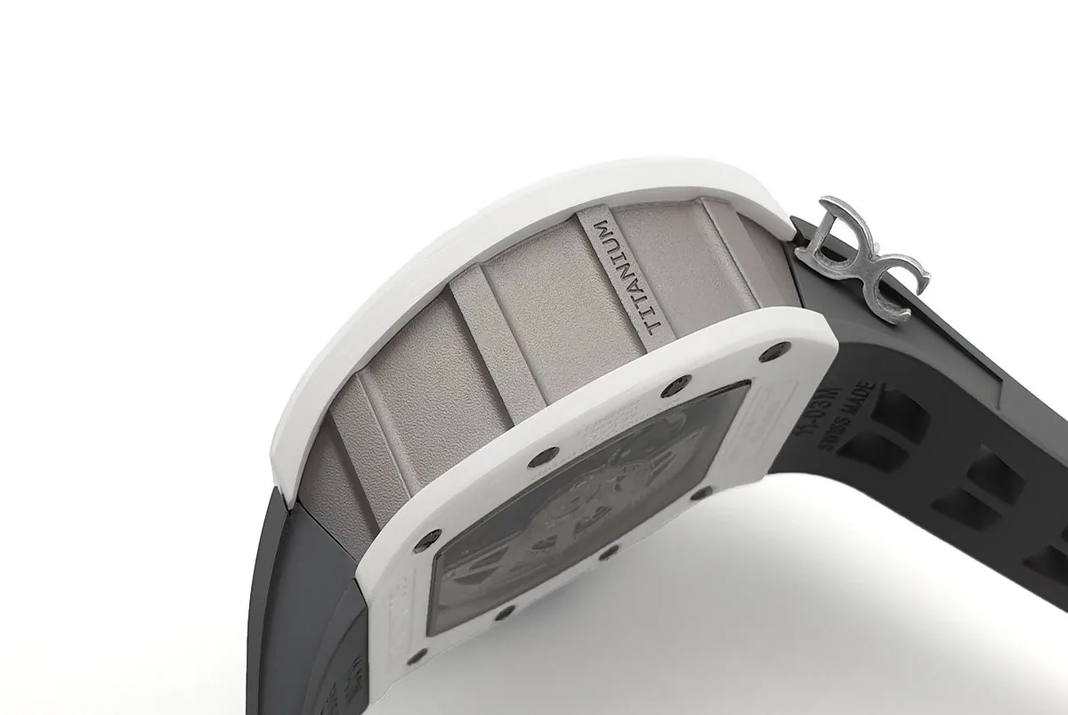 RM 011 Saint Tropez Polo Club céramique ATZ blanche et titane sur bracelet en caoutchouc gris – Image 8