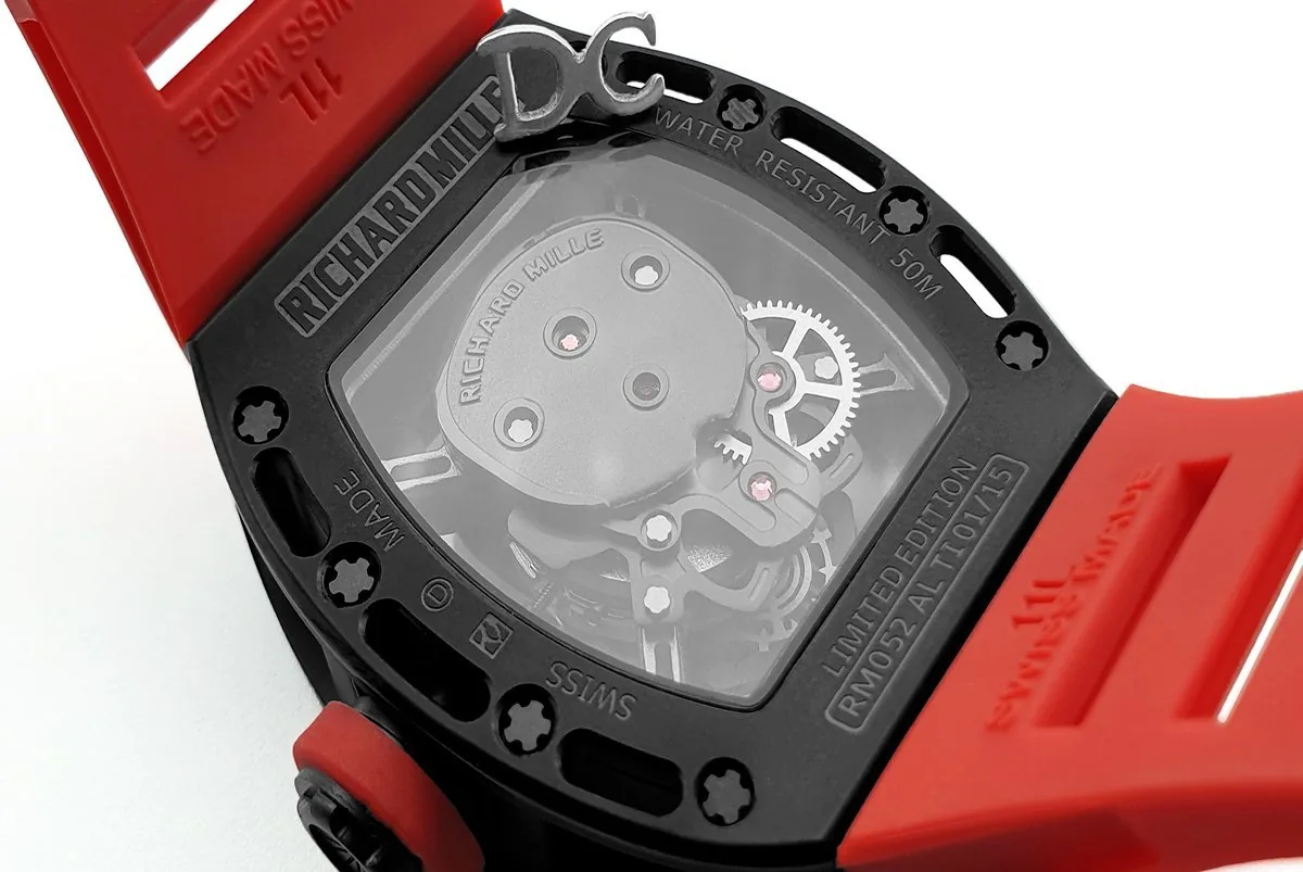 RM 052-01 Tourbillon Black Skull in PVD on Red Rubber Strap - Image 7