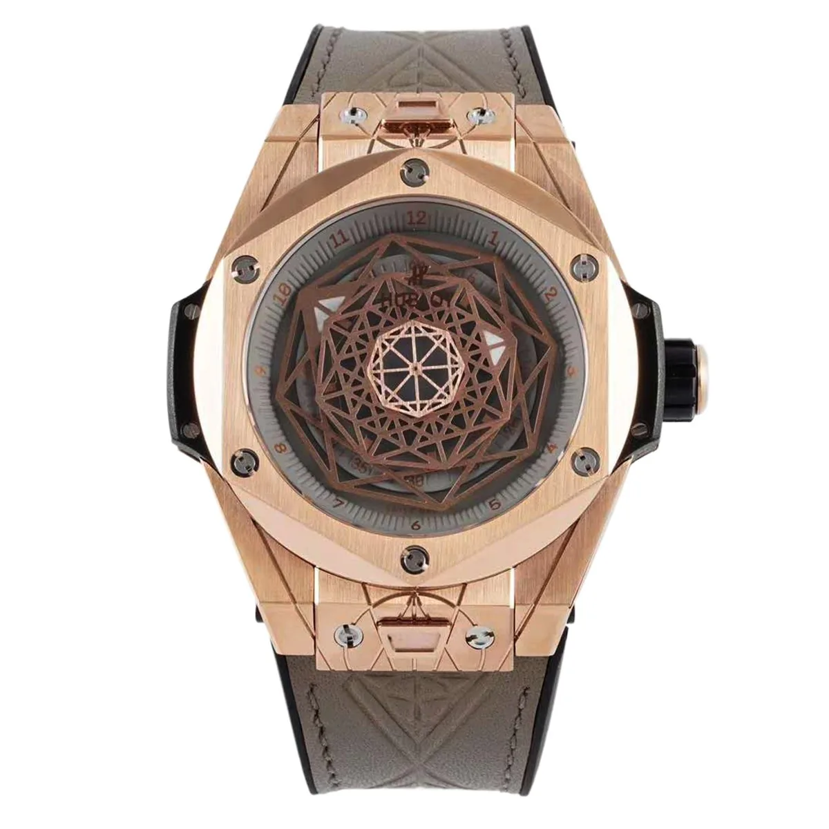 Big Bang Unico Sang Bleu in Roségold am braunen Lederarmband