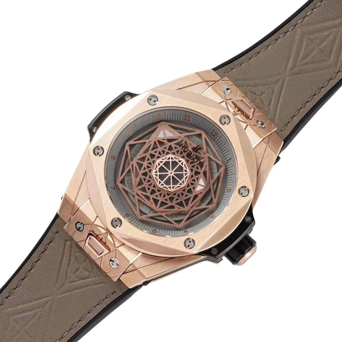 Big Bang Unico Sang Bleu in Roségold am braunen Lederarmband – Bild 2