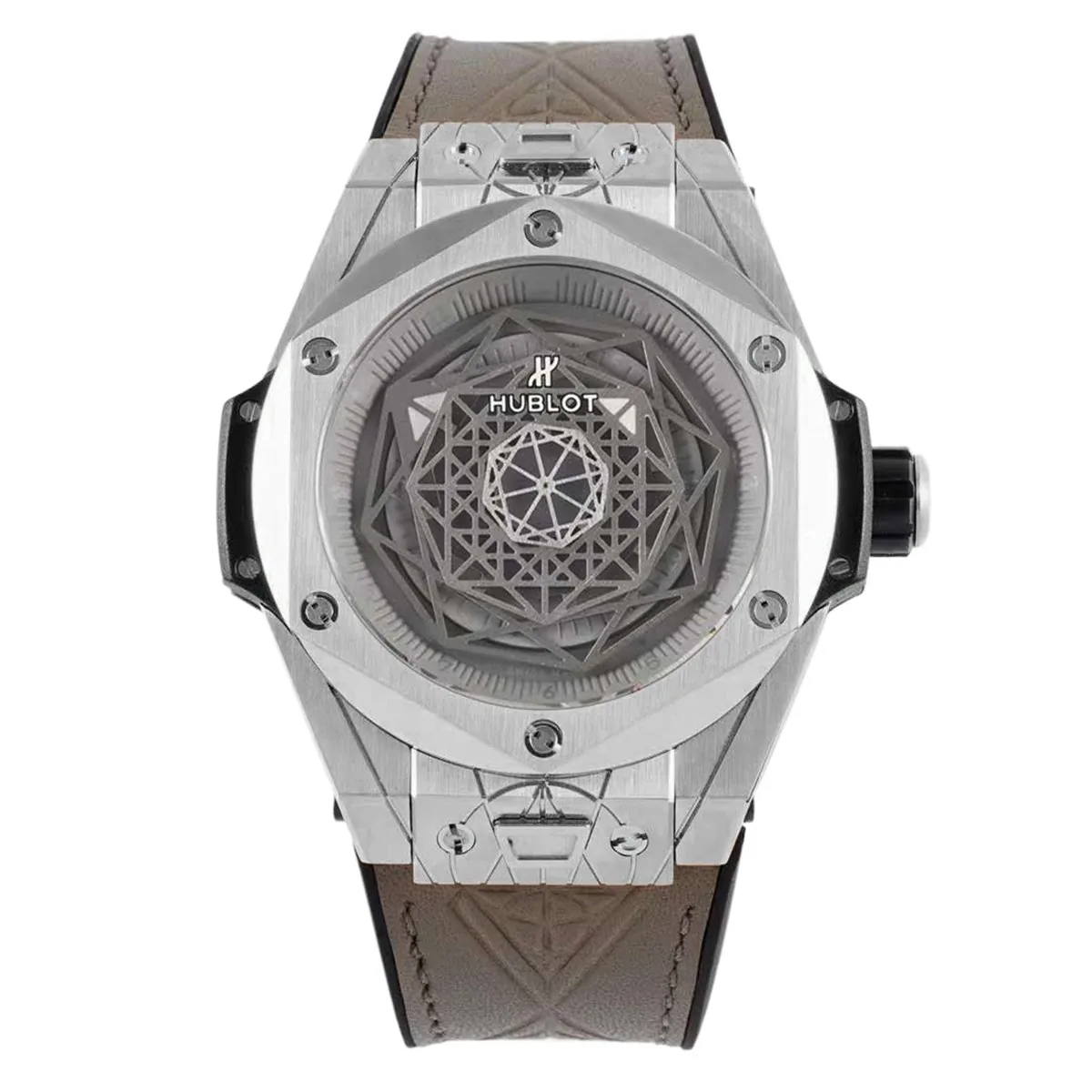 Big Bang Unico Sang Bleu in Stahl am braunen Lederarmband