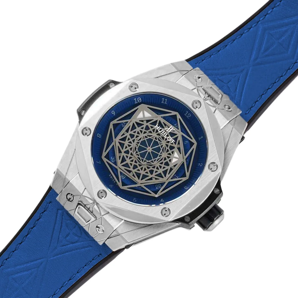 Big Bang Unico Sang Bleu in Stahl am blauen Lederarmband – Bild 4