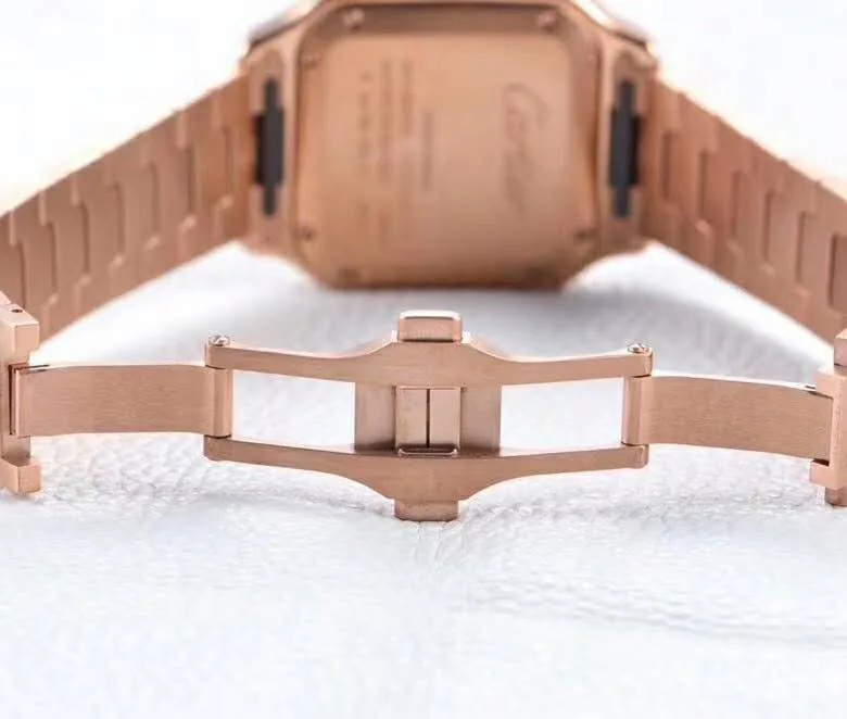 Santos de Cartier weißes Zifferblatt mit Diamantlünette in Roségold – Bild 6